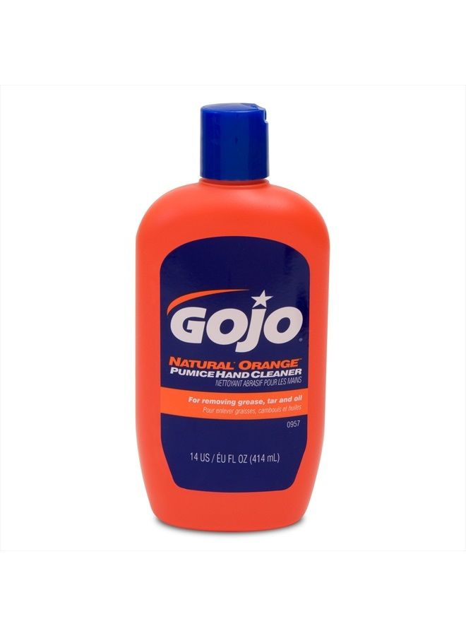 GOJO NATURAL* ORANGE Pumice Hand Cleaner, 14 fl oz Quick-Acting Lotion Cleaner Squeeze Bottle (0957-12)