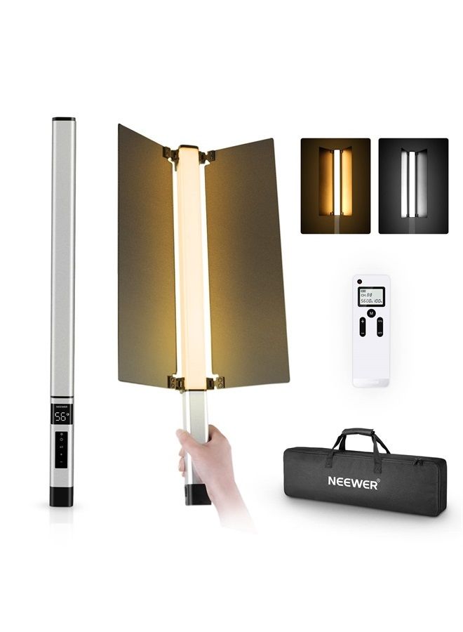 NEEWER CL124 PRO LED Video Light Stick, Bi Color Light Wand Photography with Upgraded 7.4V 3200mAh Battery Metal Barndoor 2.4G Remote LCD Display, 1500Lux CRI97+ Portable Dimmable 3200K-5600K