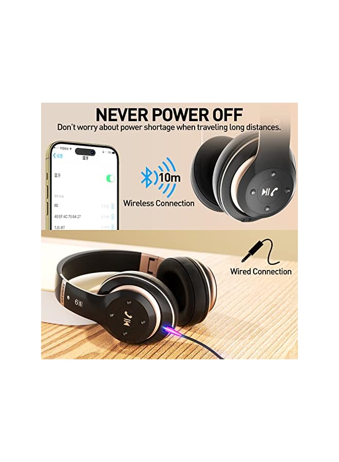Headphones Over Ear, 40 Hours Playtime Foldable Wireless Headphones with 6EQ Modes, Headphones with Built-in Mic, Headset Wireless and Wired Hi-Fi Stereo, FM/TF for Mobile/PC/TV (Black)