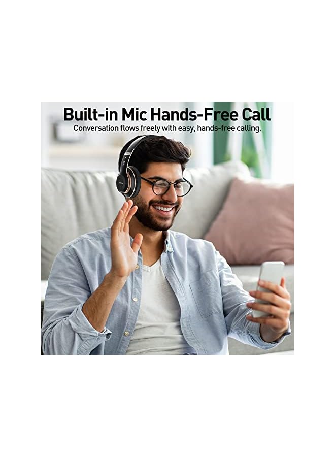 Headphones Over Ear, 40 Hours Playtime Foldable Wireless Headphones with 6EQ Modes, Headphones with Built-in Mic, Headset Wireless and Wired Hi-Fi Stereo, FM/TF for Mobile/PC/TV (Black)