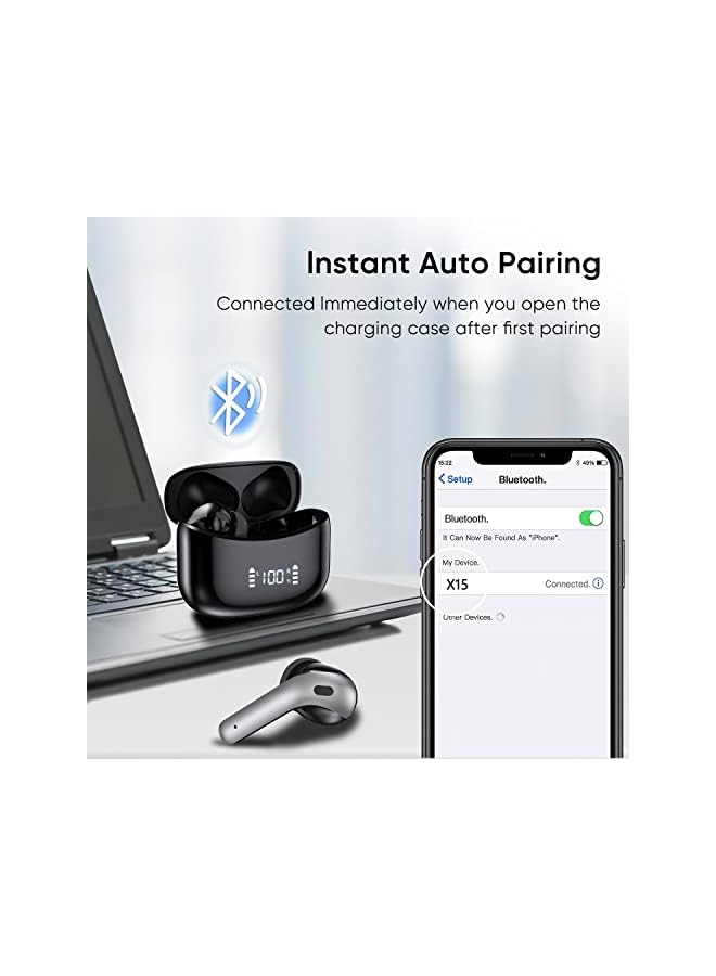 Wireless Earbuds, Bluetooth Earphones 60H Playback, CVC Noise Cancelling with Wireless Charging Case, in-Ear Stereo Wireless Earphones Built-in Mic, LED Display, IPX7 Waterproof Sport Headphones