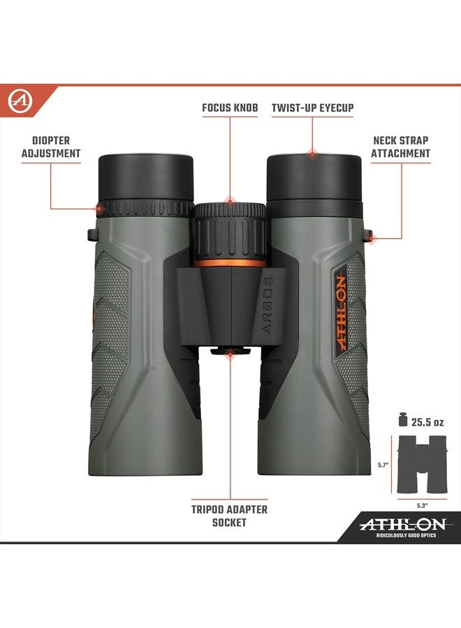 10x42 Argos G2 HD Gray Binoculars with Eye Relief for Adults and Kids, High-Powered Binoculars for Hunting, Birdwatching, and More