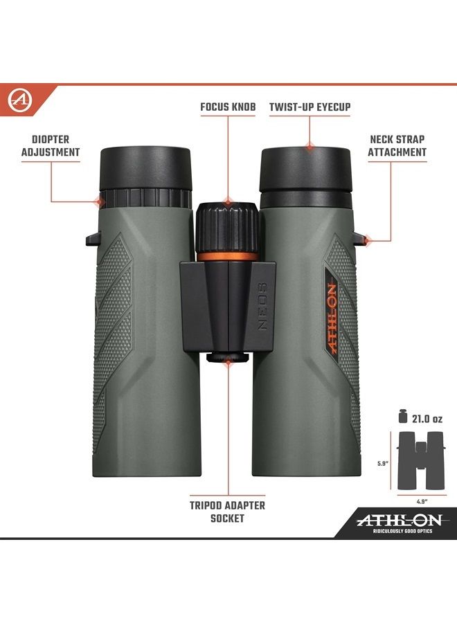 8x42 Neos G2 HD Binoculars with Eye Relief for Adults and Kids, High-Powered Binoculars for Hunting, Birdwatching, and More