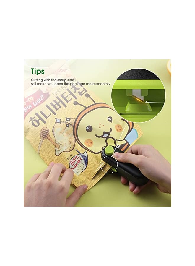 Bag Sealer, 2 In 1 Heat Sealer For Snacks, Rechargeable Handheld Plastic Bag Resealer, Vacuum Bag Sealing Machine Portable, Keep Food Chips Cookies Fresh Black/Green