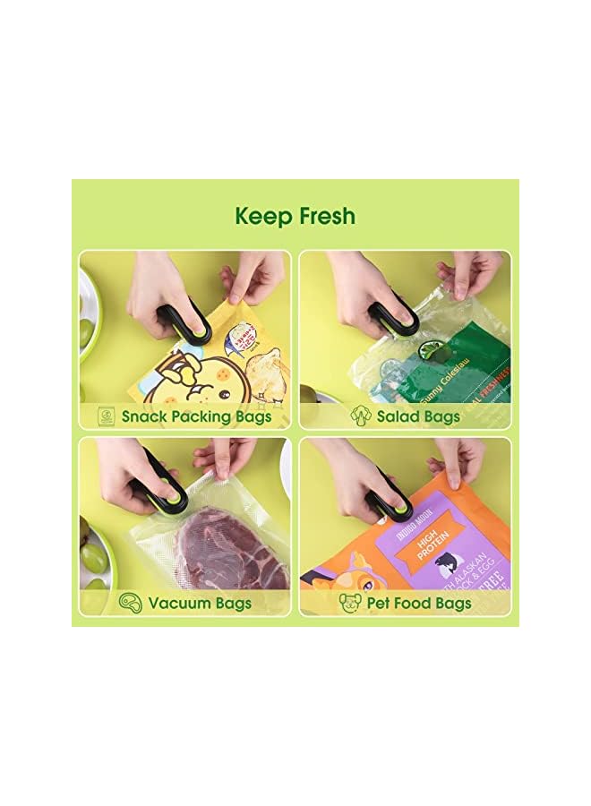 Bag Sealer, 2 In 1 Heat Sealer For Snacks, Rechargeable Handheld Plastic Bag Resealer, Vacuum Bag Sealing Machine Portable, Keep Food Chips Cookies Fresh Black/Green