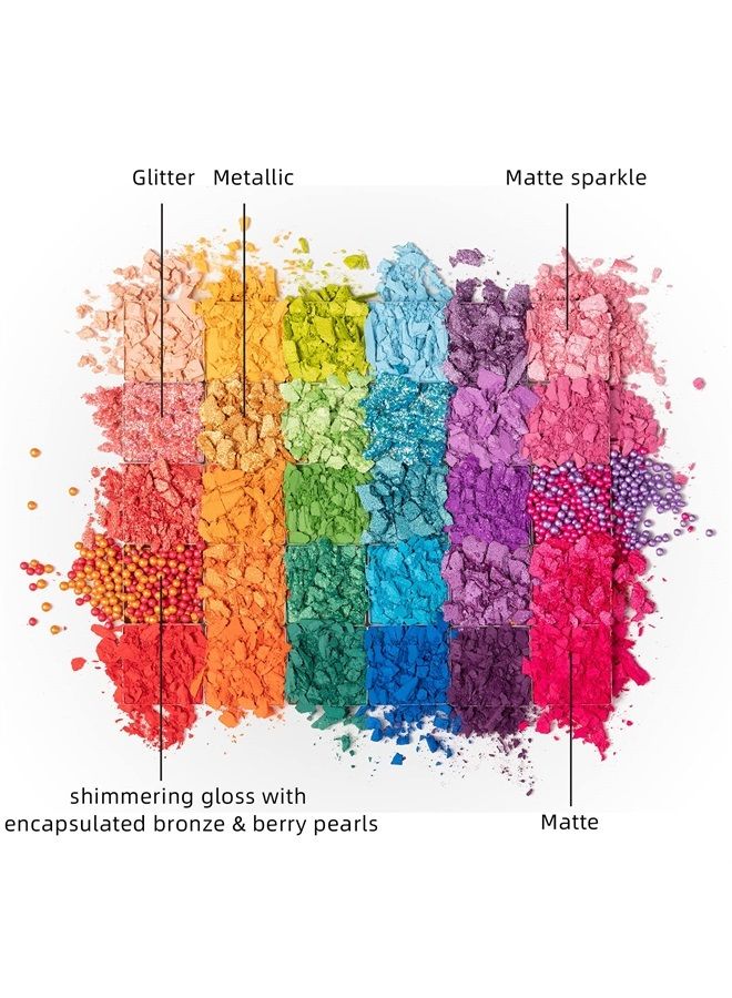 30 Colors Makeup Eyeshadow Palette for Beauty & Matte Metallic Shimmer Pearl Glitter Eye Shadow Pallet & Rainbow Colorful Eye Makeup for Girls & Highly Pigment Eyeshadow Cosmetics