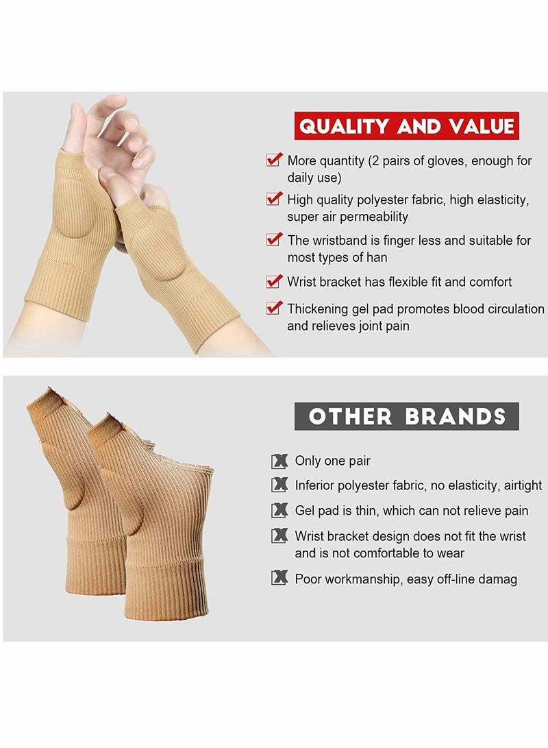 Wrist Support Brace, 2 Pairs Wrist and Thumb Support Braces Compression Gloves, Breathable Wrist Supports with Gel Thumb Pads Thumb, for Women Man, Stabilizer for Arthritis, Pain Relief (Nude, L)