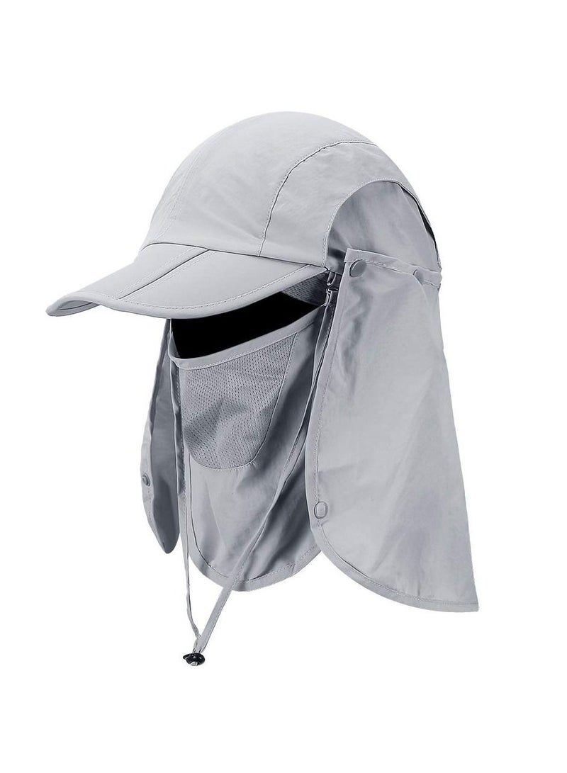 Fishing Hat, Sun Cap UPF 50+ Outdoor Hiking Hat with Removable Mesh Face Neck Flap Cover Windproof Strap