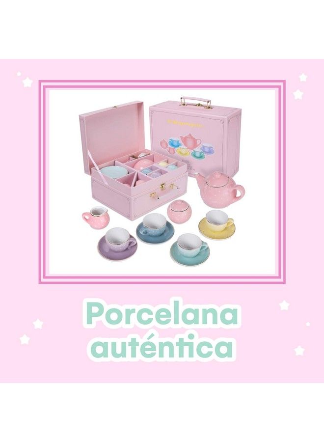 Porcelain Tea Set For Girls Ceramic Tea Cups With Pink Carrying Case Cute Tea Pot And Cups Set For Girls Tea Party Ideal Gift For Kids Ages 3 Years Old Polka Dot Design 13 Pieces