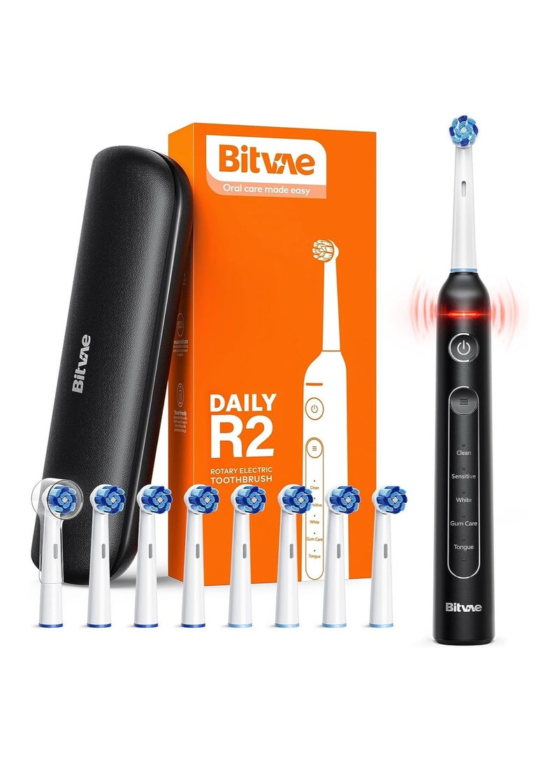 R2 Rotating Electric Toothbrush for Adults with 8 Brush Heads, Travel Case, 5 Modes Rechargeable Power Toothbrush with Pressure Sensor, 3 Hours Fast Charge for 30 Days