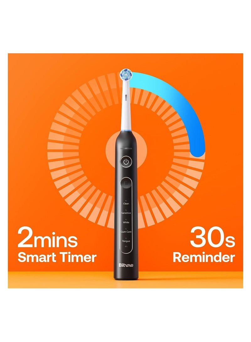 R2 Rotating Electric Toothbrush for Adults with 8 Brush Heads, Travel Case, 5 Modes Rechargeable Power Toothbrush with Pressure Sensor, 3 Hours Fast Charge for 30 Days