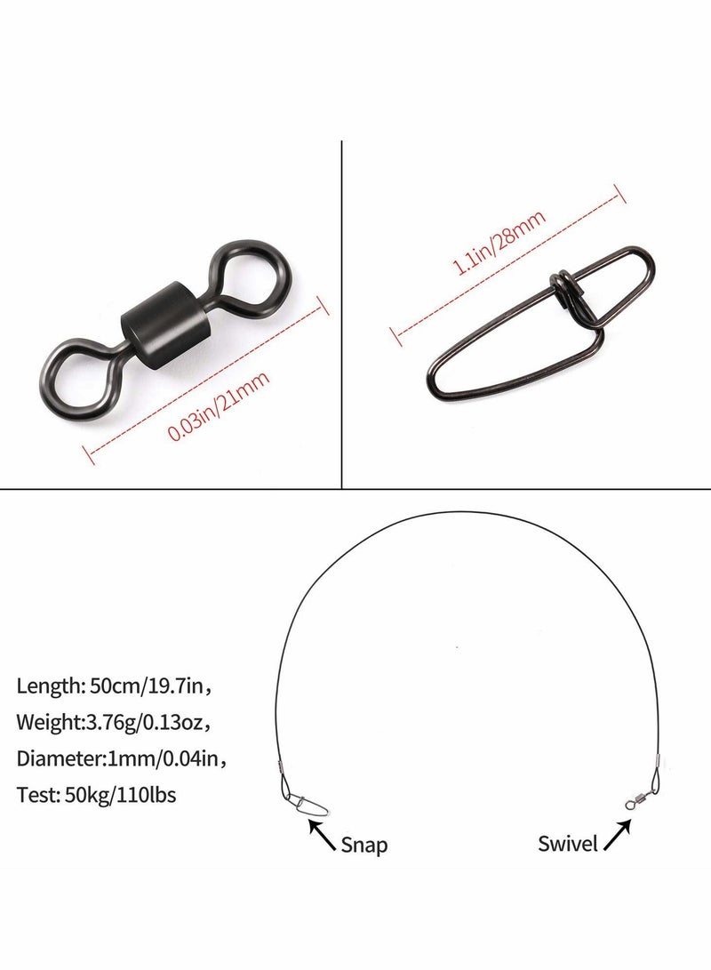 20 Pcs Fishing Leaders with Swivels, Steel Leader Fishing line, Lure Lead Wire Line, Leading Wire, Anti-Biting LineWire Leaders for Fishing Saltwater & Freshwater, Fishing Tackle Accessories