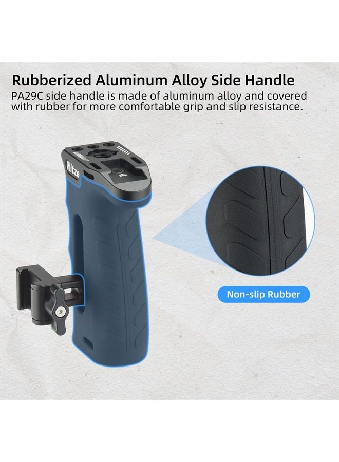 Ergonomic Side Handle with NATO Calmp, Rubberized Aluminum Left/Right Side Handle, Up and Down Adjustable NATO Side Handle for Camera and Monitor Rigs - PA29C