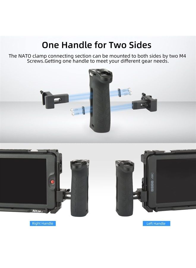 Ergonomic Side Handle with NATO Calmp, Rubberized Aluminum Left/Right Side Handle, Up and Down Adjustable NATO Side Handle for Camera and Monitor Rigs - PA29C