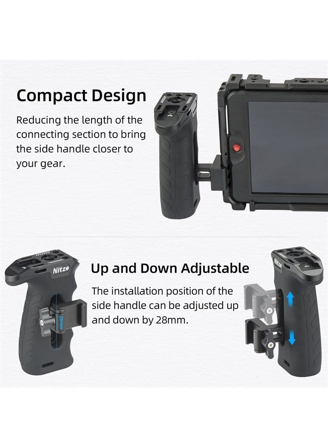 Ergonomic Side Handle with NATO Calmp, Rubberized Aluminum Left/Right Side Handle, Up and Down Adjustable NATO Side Handle for Camera and Monitor Rigs - PA29C