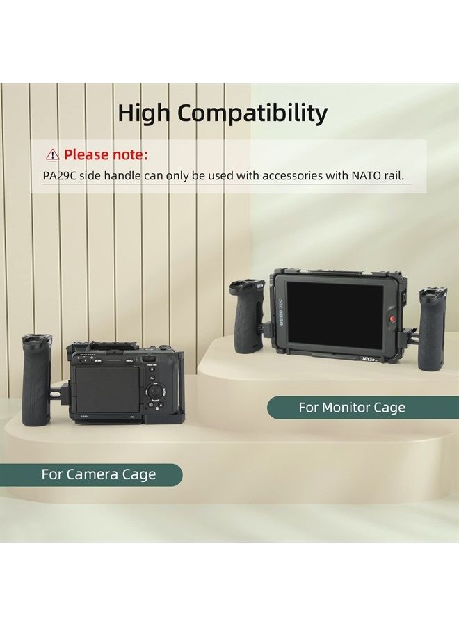 Ergonomic Side Handle with NATO Calmp, Rubberized Aluminum Left/Right Side Handle, Up and Down Adjustable NATO Side Handle for Camera and Monitor Rigs - PA29C