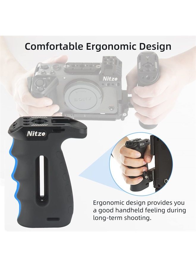 Ergonomic Side Handle with NATO Calmp, Rubberized Aluminum Left/Right Side Handle, Up and Down Adjustable NATO Side Handle for Camera and Monitor Rigs - PA29C