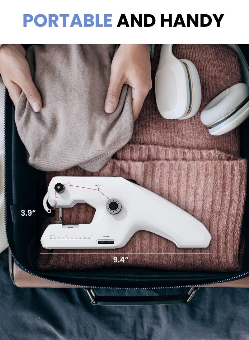 Handheld Sewing Machine, Portable Mini Sewing Machine, Machine Electric Stitch Tool, Electric Sewing Machine with Sewing Accessories, Suitable for Clothing, Curtains, Denim, Leather(White)