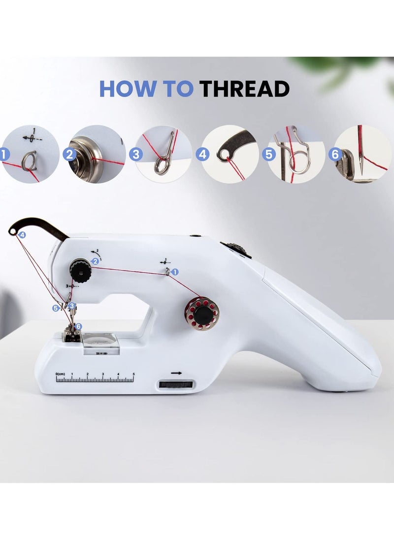 Handheld Sewing Machine, Portable Mini Sewing Machine, Machine Electric Stitch Tool, Electric Sewing Machine with Sewing Accessories, Suitable for Clothing, Curtains, Denim, Leather(White)