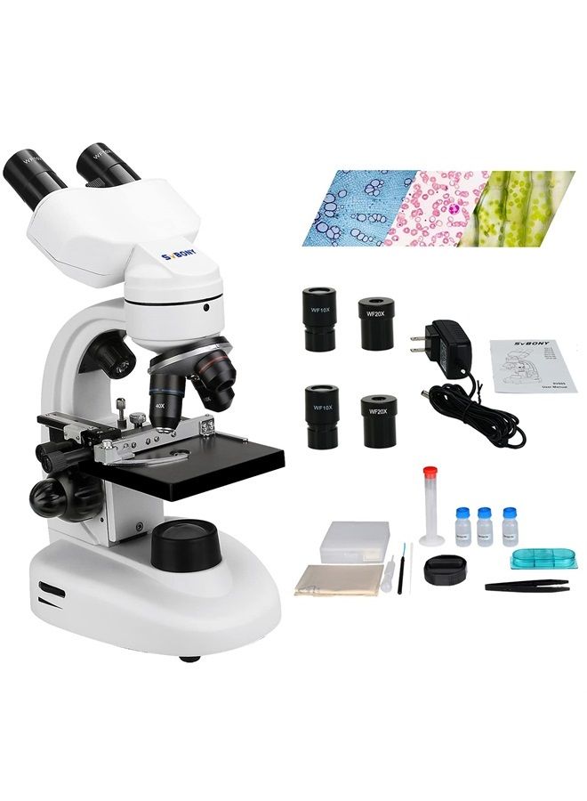 SV605 Compound Binocular Microscope 80X-1600X,Two-Layer Mechanical Stage Microscope, Microscope for Adults Teens Students, Microscopes with Science Kits, Dual LED Illumination