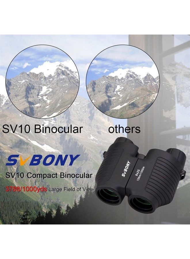 SV10 8x25 Binoculars, Fixed Focus Binoculars, Compact Small Binoculars for Adults Kids, FMC Mini Pocket Binoculars Travel Hiking Scenery Birding Concert Outdoor Training Sports Games Camping