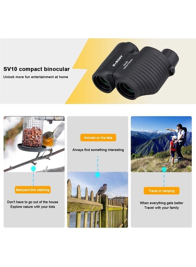 SV10 8x25 Binoculars, Fixed Focus Binoculars, Compact Small Binoculars for Adults Kids, FMC Mini Pocket Binoculars Travel Hiking Scenery Birding Concert Outdoor Training Sports Games Camping