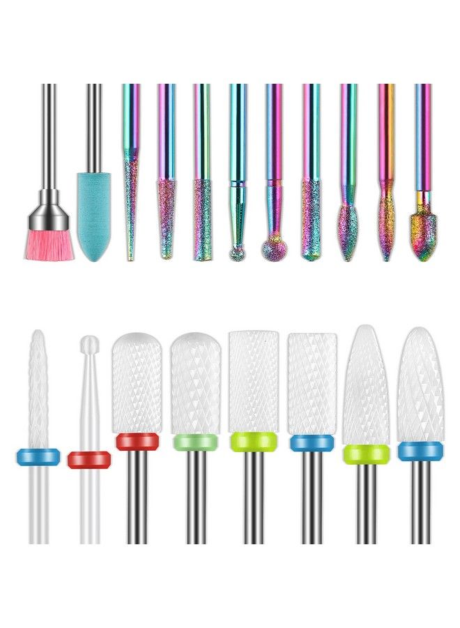 19Pcs Nail Drill Bits Sets 3/32 Inch Diamond Cuticle Electric Nail File And Ceramic Acrylic Gel Nail Bit Kit Acrylic Nail Art Tools Carbide Cuticle Remover Bits For Manicure Pedicure Home Salon