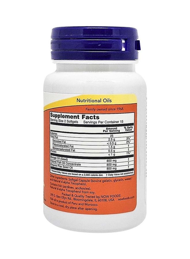 Now Foods Super Omega 3-6-9 1200 Mg  30 Softgels