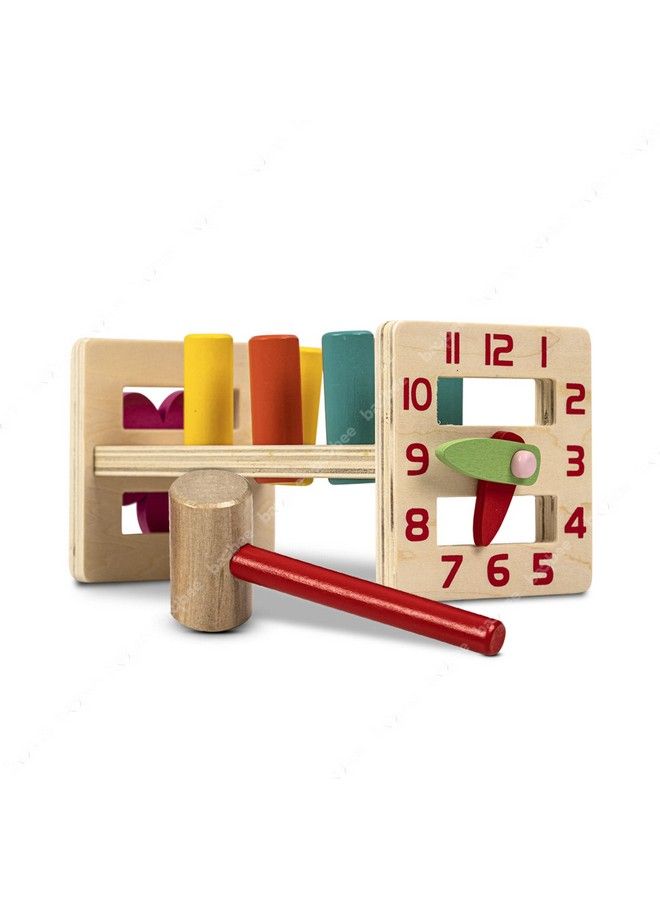 Wooden Hammer Peg Knock Pounding Bench Kids Toys Set Wooden Hammer Toys With Clock Develops Fine Motor & Dexterity Skills Early Learning Educational Hammer Toys For Kids 3+ Years Boys Girls