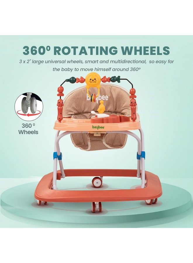 Nexus Lite Baby Walker For Kids With 2 Height Adjustable & Tray ; Multifunction Antirollover Foldable Activity Walker For Baby With Musical Toy Bar ; Walker Baby 618 Months Boys Girls (Orange)