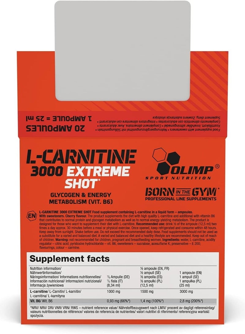 Olimp Cherry 25ml L-Carnitine Forte 3000 Extreme Shot - Pack of 20 Shots