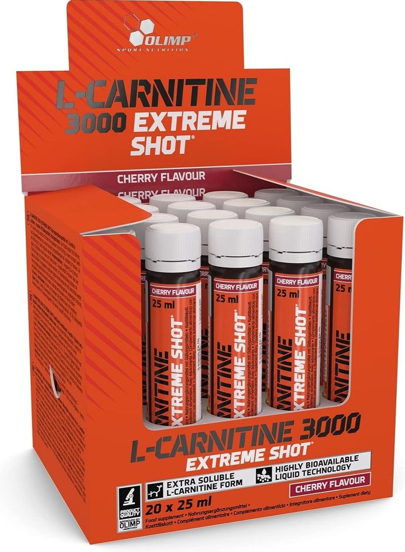 Olimp Cherry 25ml L-Carnitine Forte 3000 Extreme Shot - Pack of 20 Shots