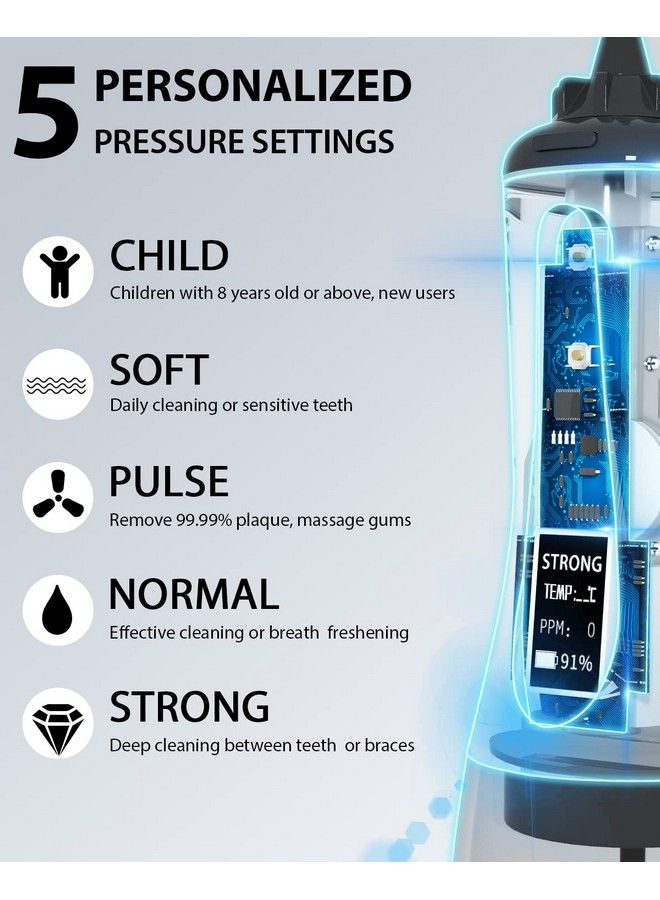 Powerful Cordless 350Ml Water Dental Flosser Portable Oled Display Oral Irrigator With 5 Pressure Modes 8 Replaceable Jet Tips And Storage Bag For Home Travel Use (Black)