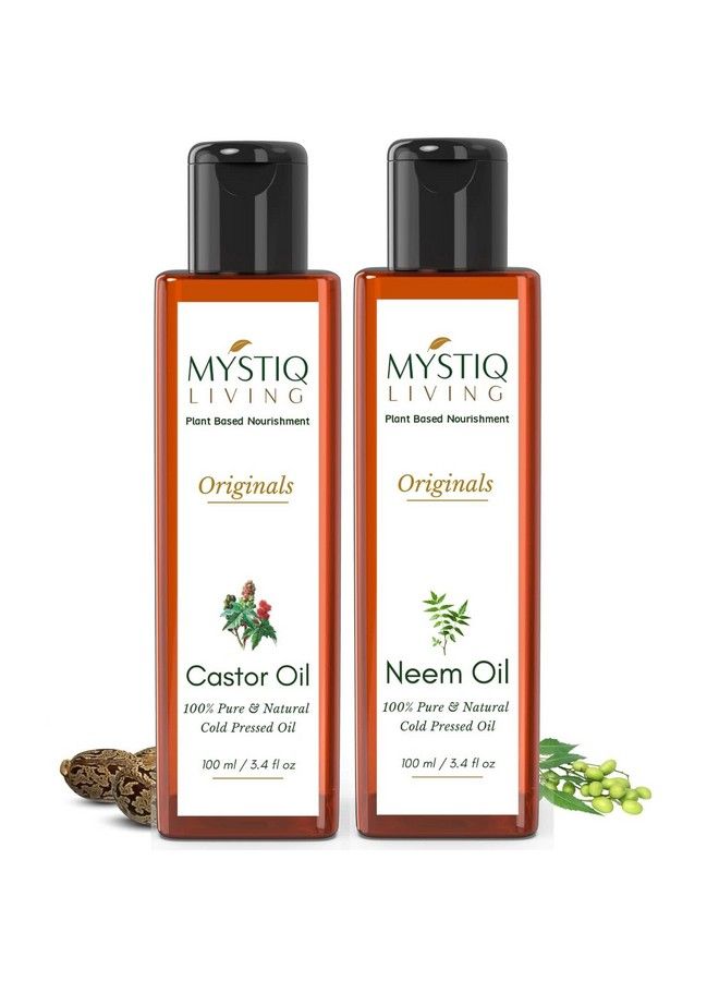 Originals Combo Castor Oil & Neem Oil; For Hair & Skin Care ; Cold Pressed 100% Pure & Natural 200 Ml (Pack Of 2) 100 Ml Each