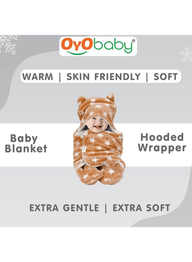 Baby Blanket For New Born Babies ; Super Soft Baby Wrapper Baby Sleeping Bag For Babies ; All Season Baby Blanket (78Cm X 68Cm 06 Months Skin Friendly Star Beige)