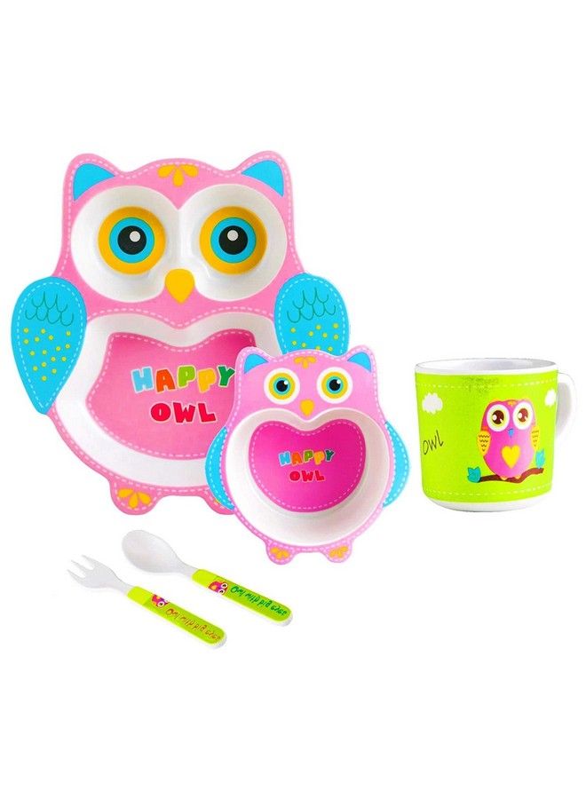(Set Of 5 Pcs) Bamboo Fiber Ecofriendly Kids Feeding Set (2 Owl)
