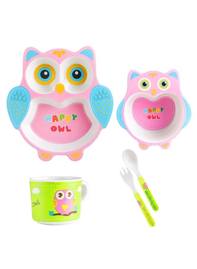 (Set Of 5 Pcs) Bamboo Fiber Ecofriendly Kids Feeding Set (2 Owl)