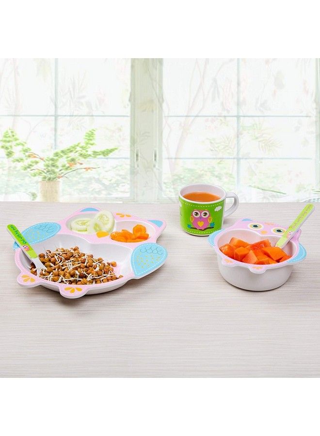 (Set Of 5 Pcs) Bamboo Fiber Ecofriendly Kids Feeding Set (2 Owl)