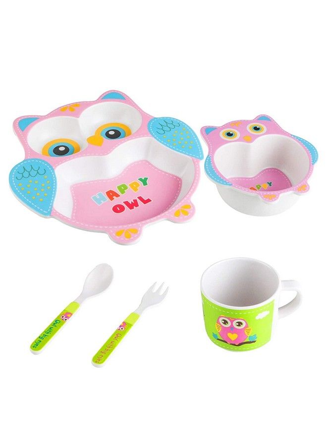 (Set Of 5 Pcs) Bamboo Fiber Ecofriendly Kids Feeding Set (2 Owl)
