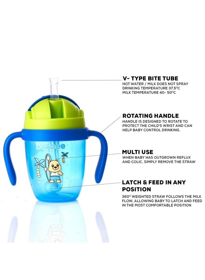 Flippo 240Ml Sipper Bottle For Kids Antispill Sippy Bottle With Soft Silicone Straw Bpa Free ;Sippy Cup Baby Bottle Sipper ; Sipper Bottle For Kids Toddlers 6 Months To 3 Years (Blue)