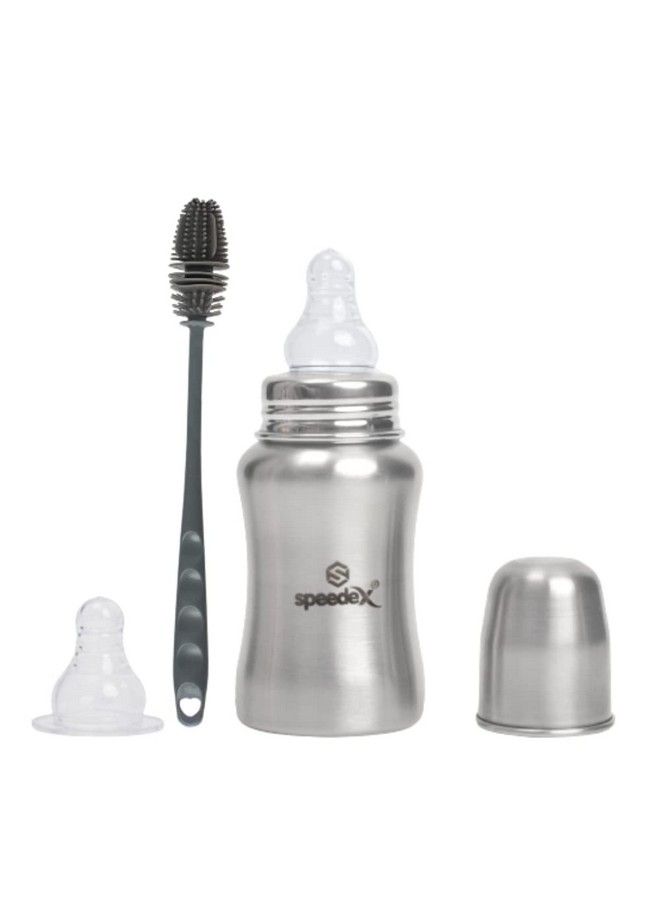 Stainless Steel Baby Feeding Bottle And Cleaning Brush Combo With Internal Ml Marking (150 Ml 1 Extra Nipple Free)