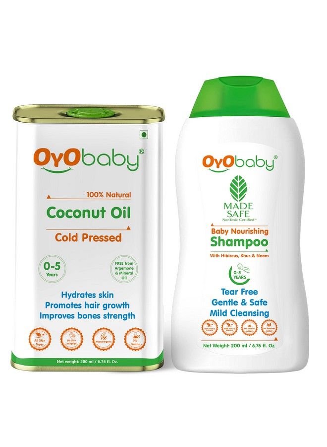 New Born Combo Baby No Tears Baby Shampoo For Newborn Babies And Extra Virgin Coconut Oil For Baby Massage Skin And Hair (200Ml Each)