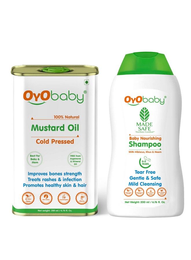 New Born Combo Baby Shampoo For Newborn Babies And Kachi Ghani Pure Mustard Oil For Baby Massage 200Ml Each