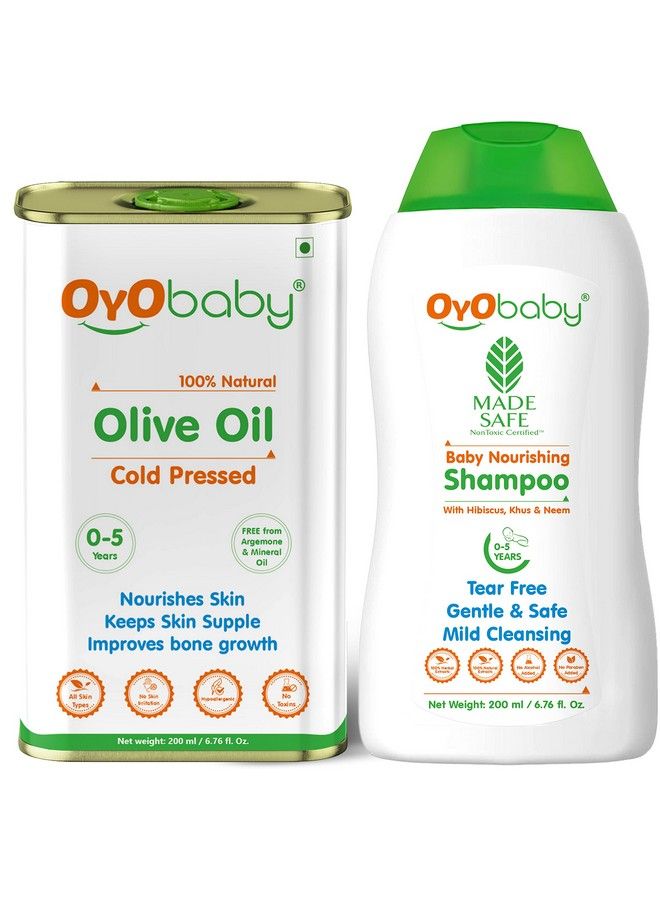 New Born Combo Baby No Tears Baby Shampoo For Newborn Babies And Extra Virgin Olive Oil For Baby Massage 200Ml Each