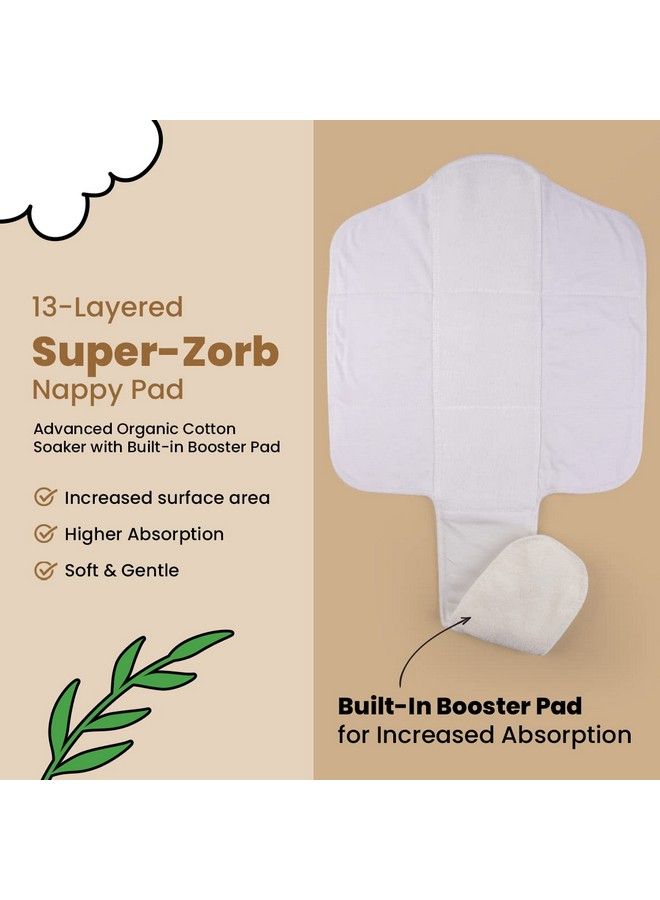 Plant Powered Cloth Diaper For Babiesfree Size ; Medical Grade Fabric With 100% Organic Cotton ; Washable & Adjustable ; 13 Layer Breathable Soaker With Builtin Booster Pad (Sunflower)