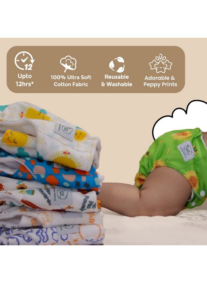 Plant Powered Cloth Diaper For Babiesfree Size ; Medical Grade Fabric With 100% Organic Cotton ; Washable & Adjustable ; 13 Layer Breathable Soaker With Builtin Booster Pad (Sunflower)