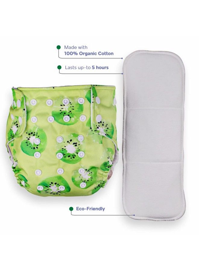 Combo Of 98% Pure Water Based Wipes With Plant Fabric 80 Pcs (Pack Of 3) And Nappers Reusable Cloth Diaper With 1 Dry Absorbent Soaker Pad (Krazy Kiwi))