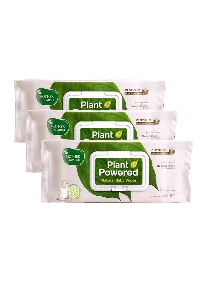 Natural Care Baby Wipes I 100% Plant Made Fabric From Forest Land ; Fresh + Cleanse (With Cucumber) Wet Wipes For Baby I Cotton Cloth Like Bigger Sheets ; 60 Pcs (Pack Of 3)