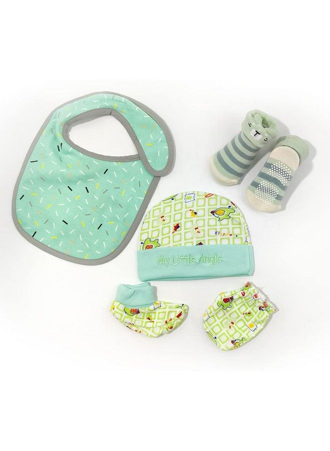 Moms Home Newborn Baby Cmb Bib And Antiskid Socks Set Combo Gift Set ; 06 Months ; Green