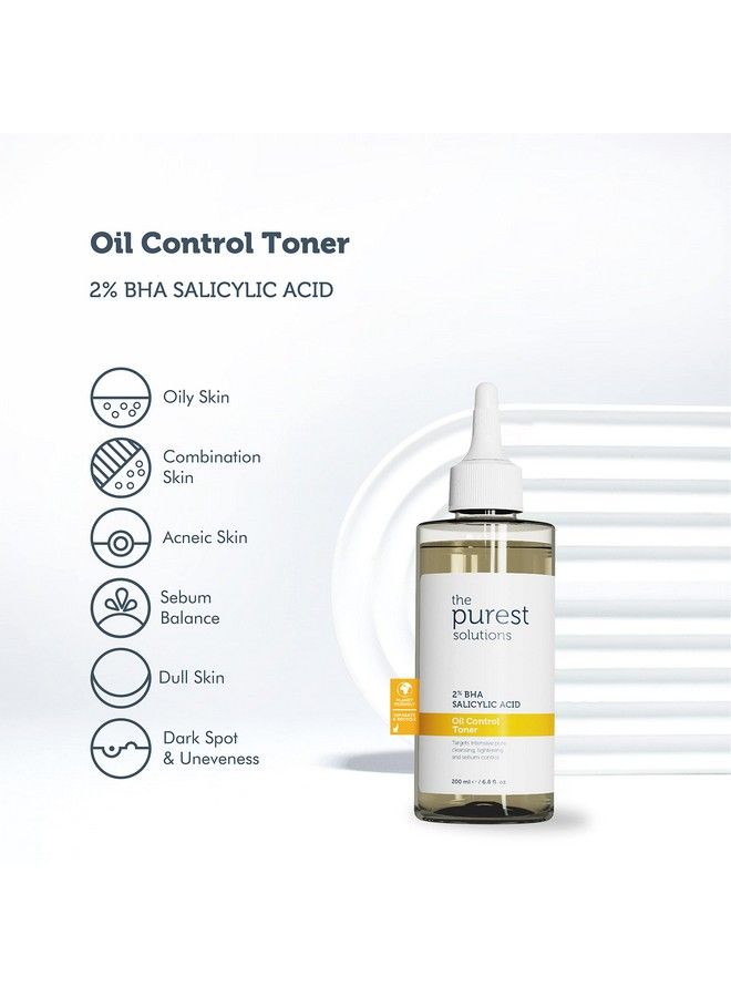 Oil Control Toner (2% Bha Salicylic Acid) Oily Pore Balancing Toner For Acne & Scarred Skin Blackhead Targeted Formula Vegan ; Cruelty Free ; Eco Friendly (676 Fl Oz)
